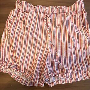 Madewell Drawstring Pull-On Mid-Length Shorts in Rainbow Stripe | Womens L